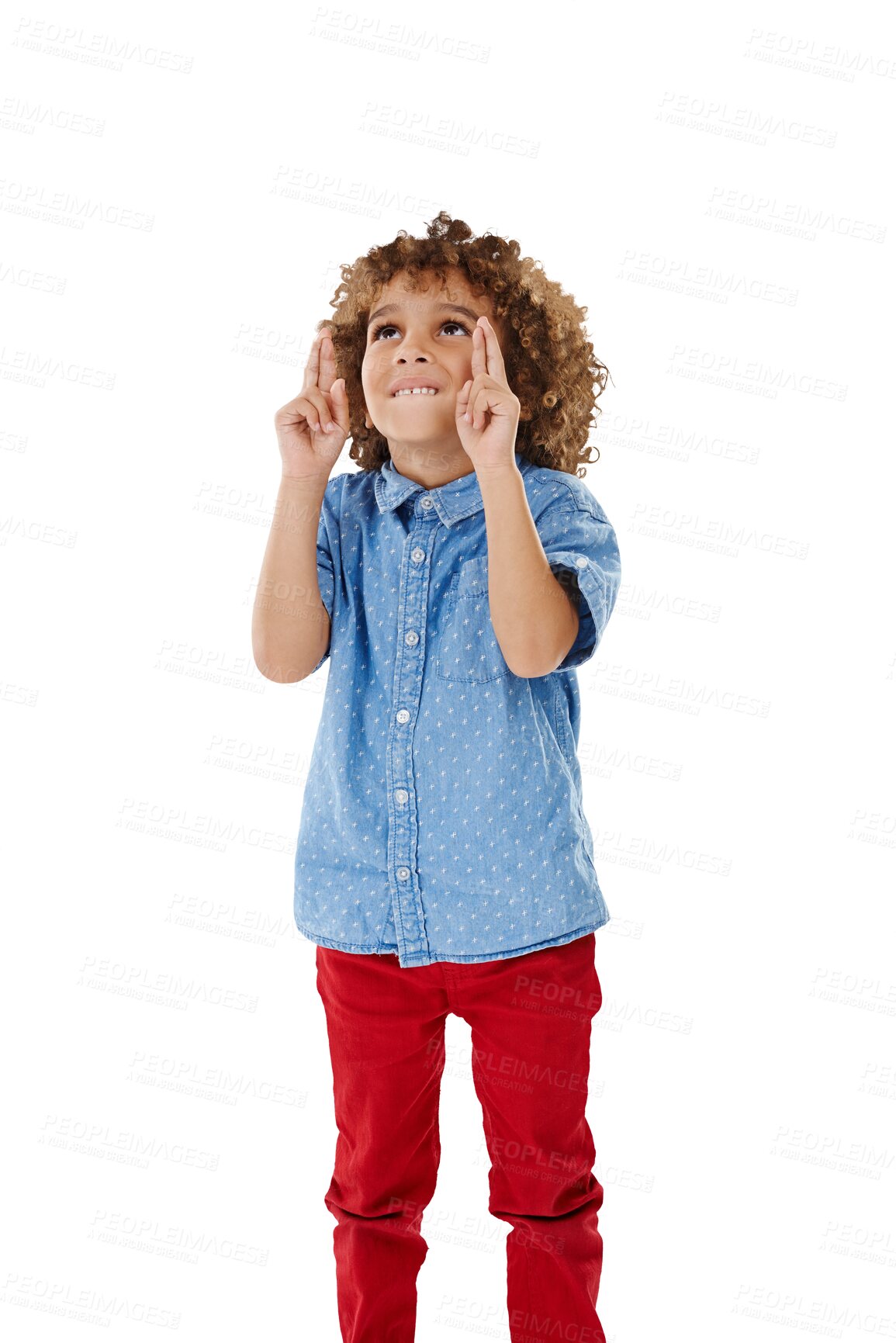 Buy stock photo Children, hope or boy kid with fingers crossed on isolated, transparent or png background. Kids, optimism or child with hand, cross or trust emoji for wish, bargain or promise, belief or superstition