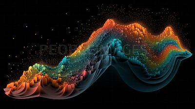 Colorful digital facet design in the shape of sound waves or mountain on black background