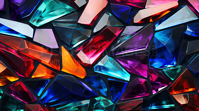 Colorful gem, glass, crystal stone design, in the style of facets, on black background
