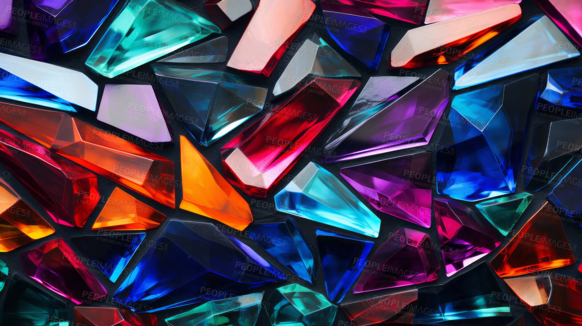 Buy stock photo Colorful gem, glass, crystal stone design, in the style of facets, on black background