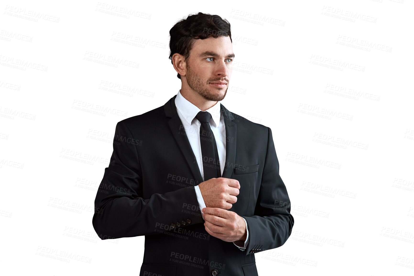 Buy stock photo Handsome businessman, suit and fashion in stylish clothing isolated on a transparent PNG background. Face of attractive, young man or confident business employee in formal attire, outfit or style