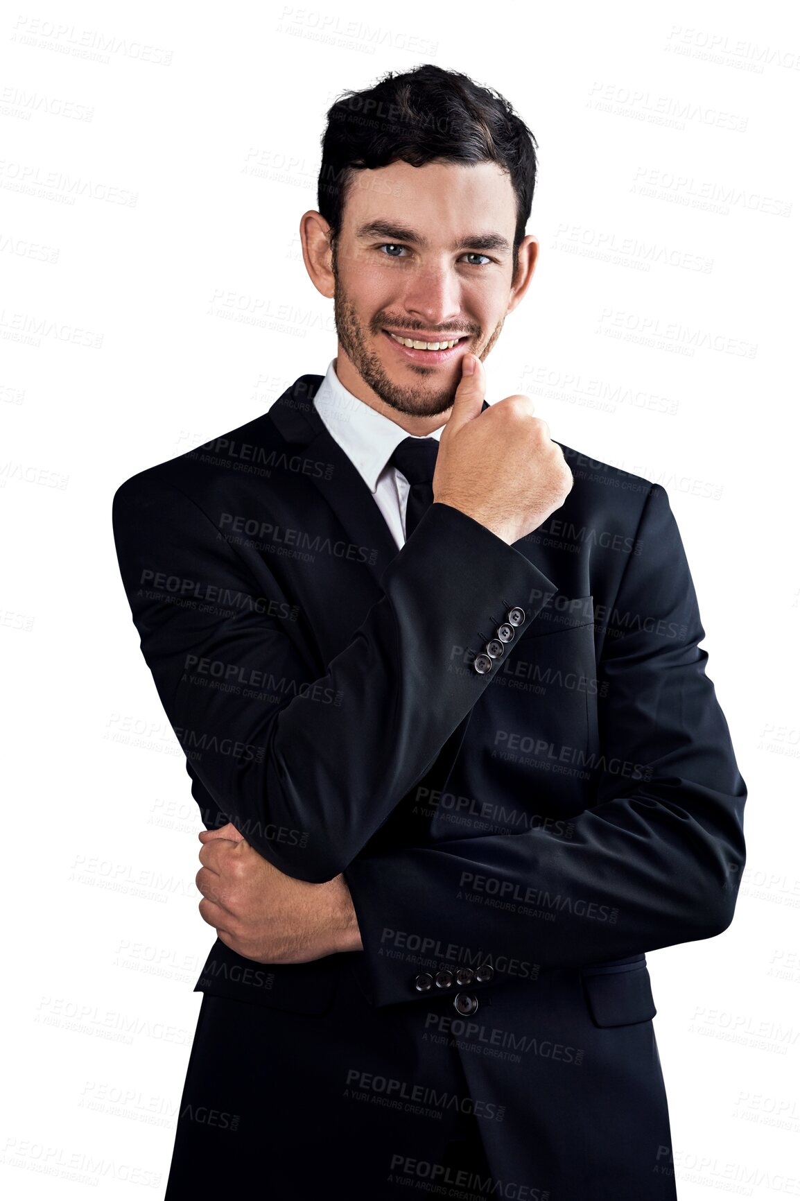 Buy stock photo Fashion suit, corporate portrait and happy man, realtor or property developer confident in work wear clothes. Dress code, fancy outfit and real estate agent isolated on transparent, png background