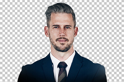 Buy stock photo Portrait, business and man with suit, corporate and entrepreneur isolated on a transparent background. Face, person and employee with confidence, startup and career with png, professional and agent