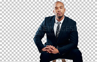 Buy stock photo Portrait, sitting and business man, serious leader or HR manager with job experience, corporate career and confidence. Human Resources, boss or professional isolated on transparent, png background 