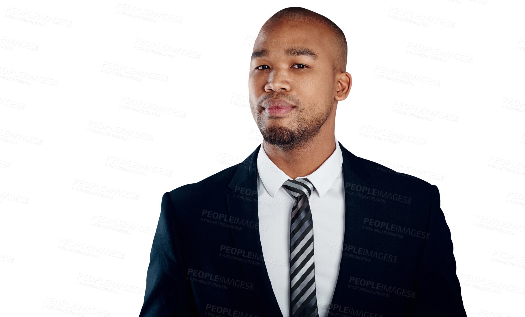 Buy stock photo Portrait, business and black man with a suit, employee and consultant isolated on transparent background. Face, African person or entrepreneur with startup, corporate or professional fashion with png