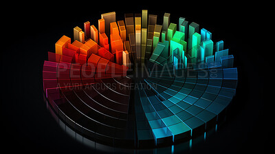 Colorful pie chart info graphics. Data analysis, or statistics, on a black background. 3D design