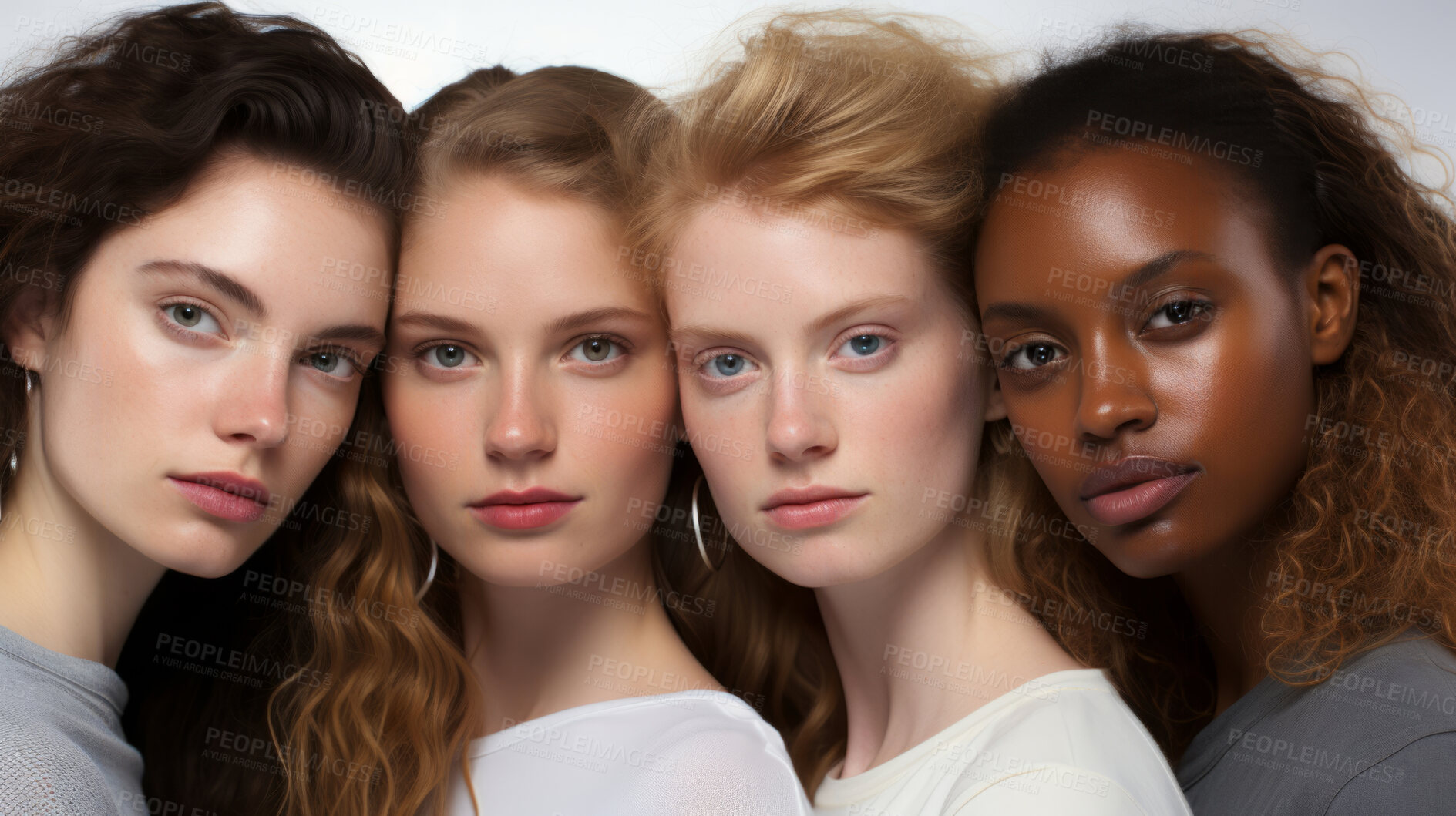 Buy stock photo Group of young mixed race models in studio shot. Beauty, fashion concept.