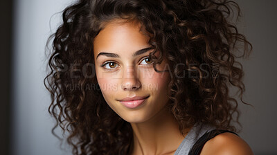Buy stock photo Close-up of african model. Make-up, smooth skin, curly hair. Fashion, editorial concept.