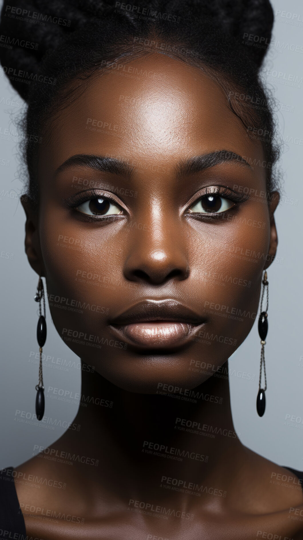 Buy stock photo Vertical close-up of model. Make-up, smooth skin. Fashion, editorial concept.
