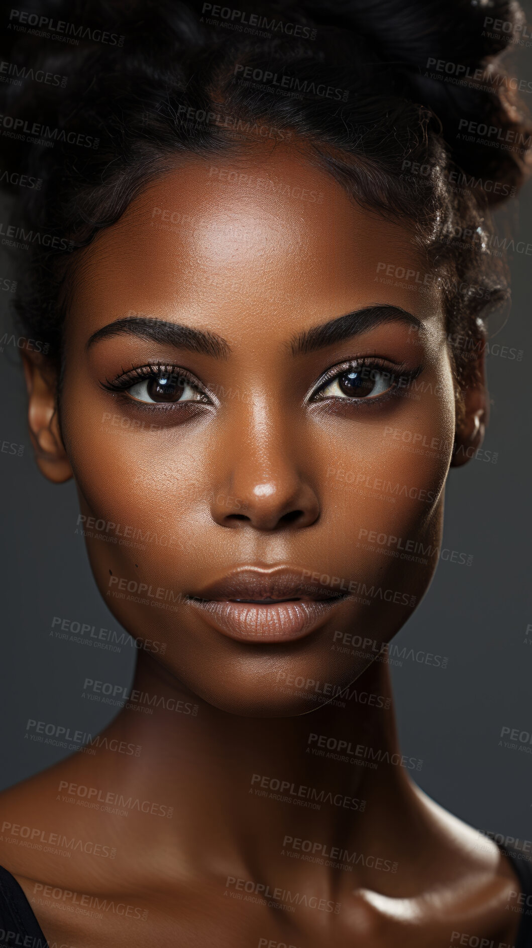 Buy stock photo Vertical close-up of model. Make-up, smooth skin. Fashion, editorial concept.
