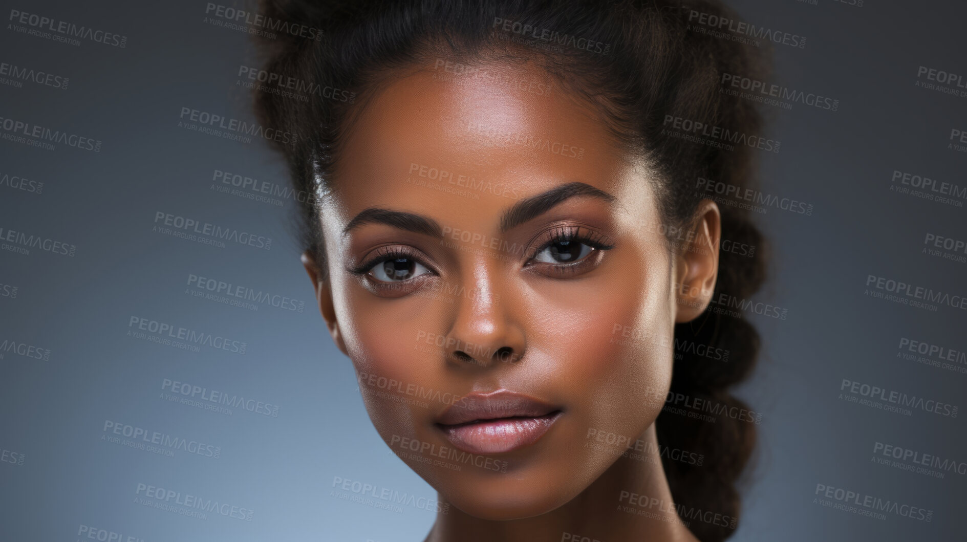 Buy stock photo Close-up of african model. Make-up, smooth skin, curly hair. Fashion, editorial concept.
