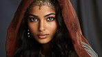 Portrait of attractive indian woman with traditional accessories. Fashion, editorial concept.