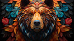Colourful geometric illustration of a bear. Poly graphic on black background.