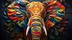 Multicolor geometric illustration of a elephant. Colourful poly graphic on black background.