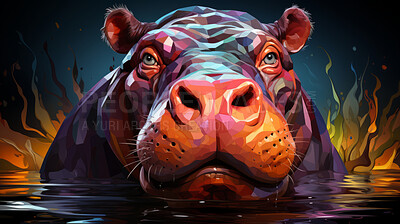 Multicolor geometric illustration of a hippo. Colourful poly graphic on black background.
