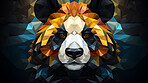 Multicolor geometric illustration of a panda. Colourful poly graphic on black background.