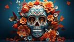 Day of the dead, sugar skull, colourful painting design, illustration.