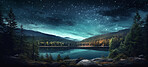 Wide view or panorama of a starry sky seen from the forest or campsite