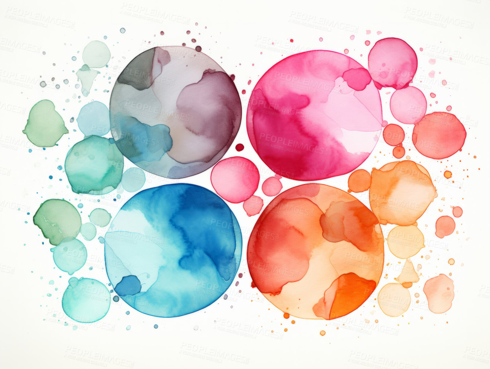 Buy stock photo Circular, watercolour and design with art, painting and decoration for texture, creative and background. Ai generated, banner and pattern with abstract fantasy and colours.