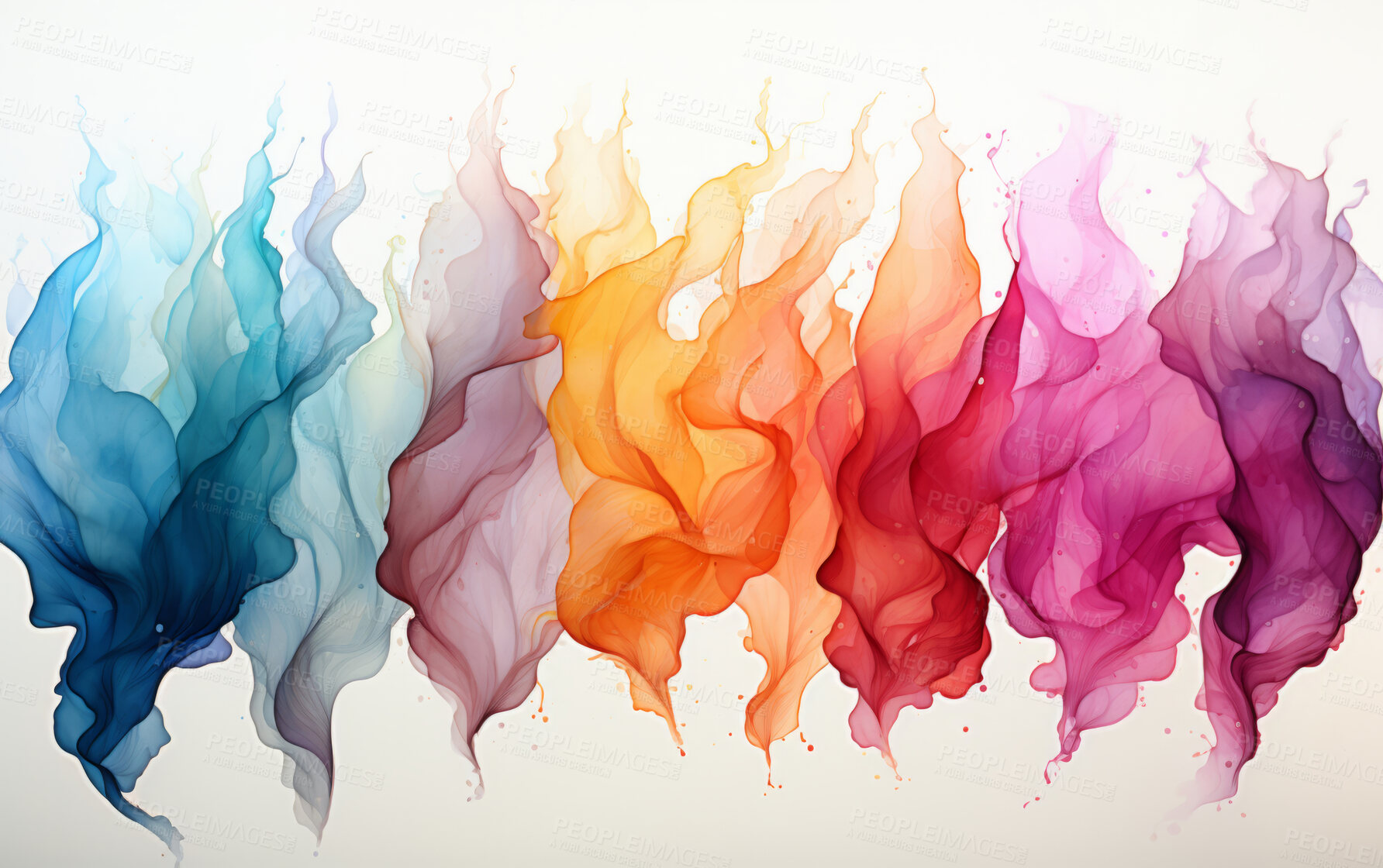 Buy stock photo Smokey, watercolour and design with art, painting and decoration for texture, creative and background. Ai generated, banner and pattern with abstract fantasy and colours.