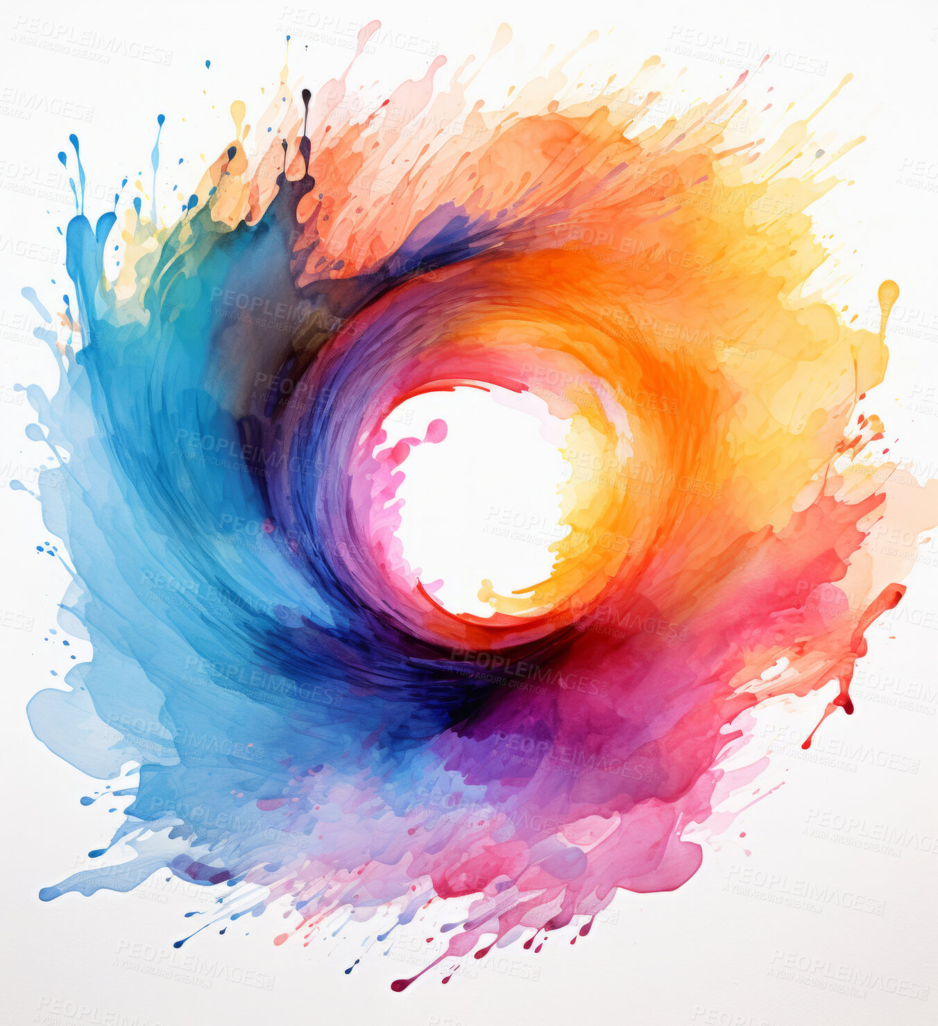 Buy stock photo Spiral, watercolour and design with art, painting and decoration for texture, creative and background. Ai generated, banner and pattern with abstract fantasy and colours.