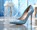 Modern fashion, high heels and shoes for woman. Ai generated stylish stiletto with water splash.  Close-up, cosmetic and beautiful concept.