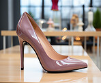 Modern fashion, high heels and shoes for woman. Ai generated stylish stiletto on shop counter. Cosmetic, beautiful on background.
