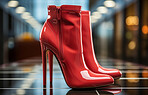Modern fashion, high heels and boots for woman. Ai generated stylish shoes in shopping mall. Modern fashion, high heels and Confidence. Cosmetic beautiful on background.