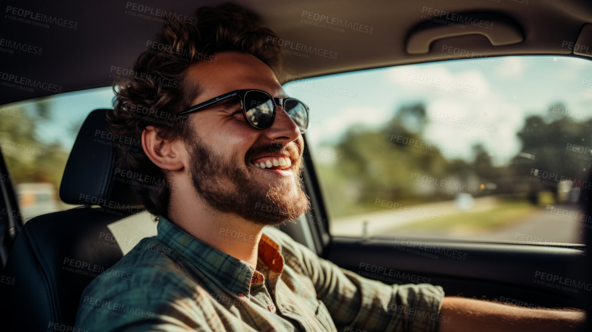 Buy stock photo Portrait of male, driving, vehicle for professional, confident and ownership. Face, smile and happy man driving his car for insurance, service repair and dealership. Automobile industry