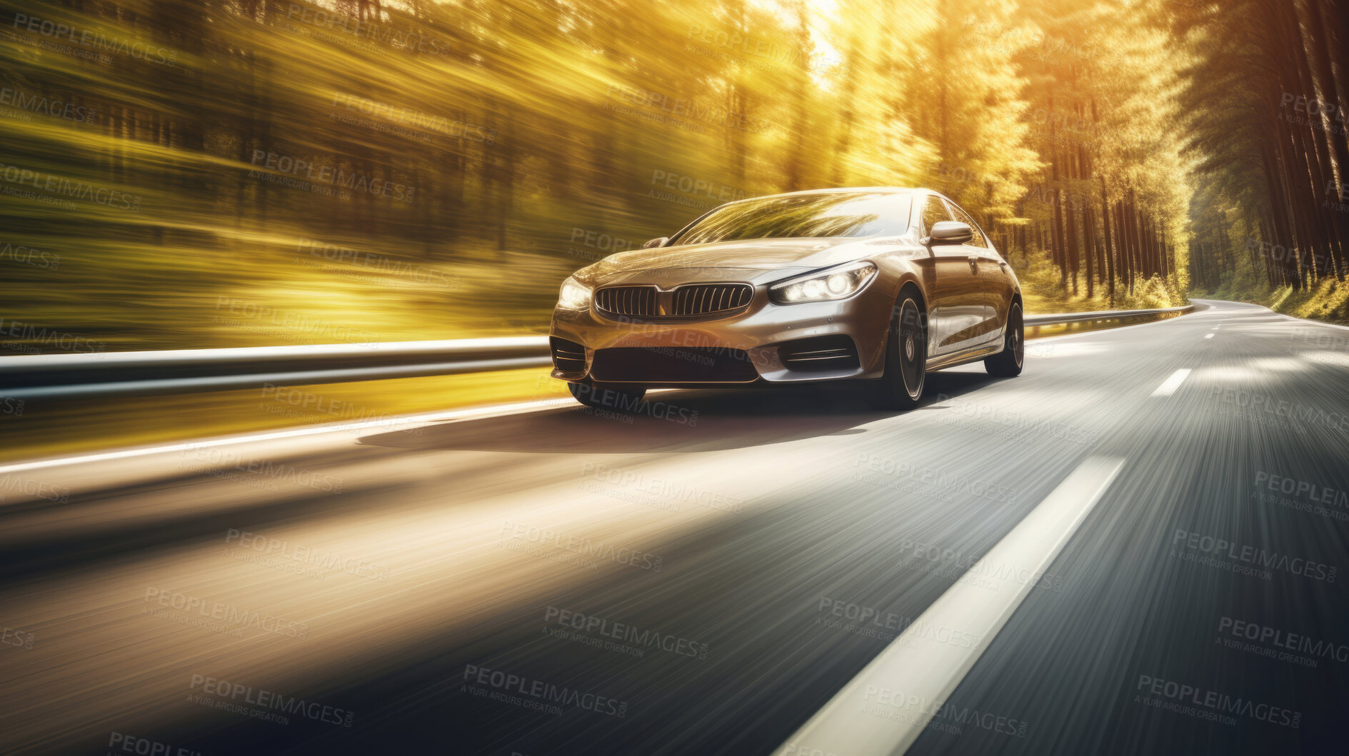 Buy stock photo Vehicle speeding, car and motion blur for professional, driver and owner on road. Test, speed, and fast automobile for dealership, mechanic or professional racing competition