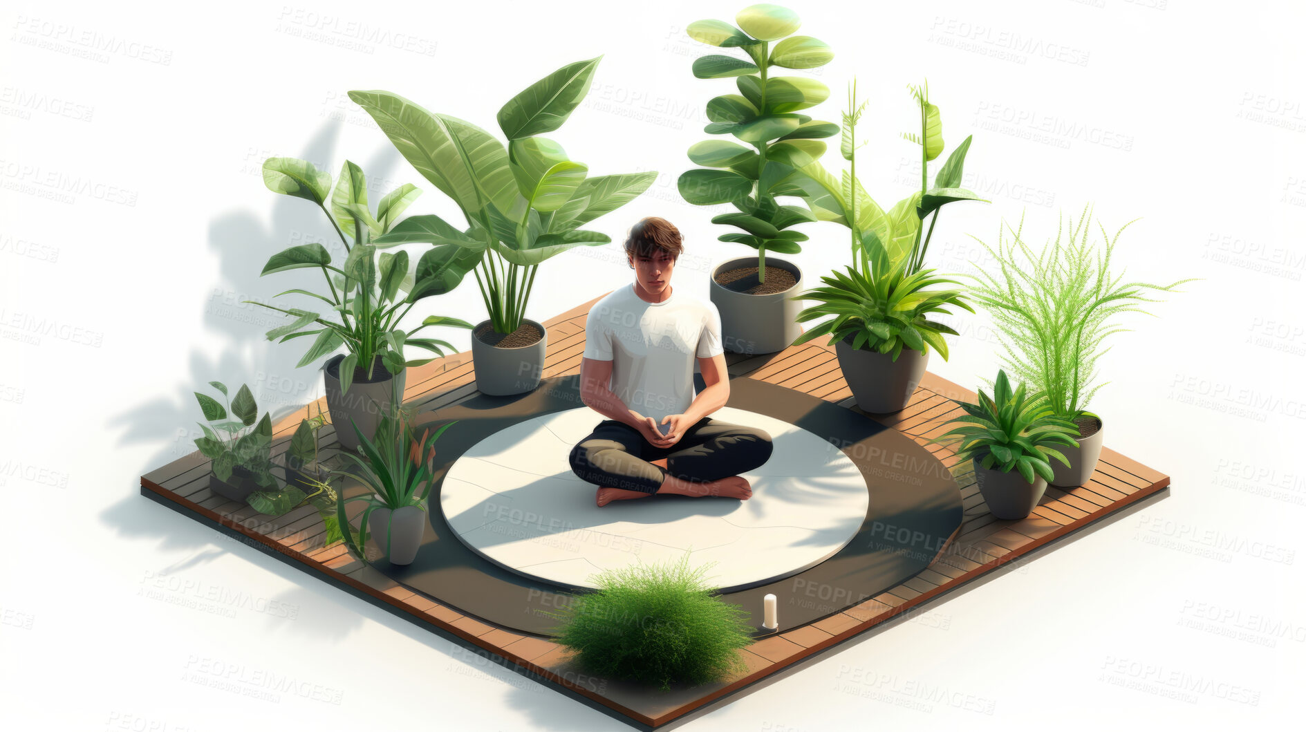 Buy stock photo Man, male, meditation and practise at home for mindfulness and spirituality worship. Sitting position, deep breathing and religion for mental health, zen and stress free lifestyle in room