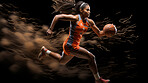 Basketball player, sports and training with fitness woman running with ball ready to shoot or throw playing at indoors court. Athlete doing exercise or professional match for health and wellness.