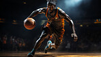 Basketball player, sports and training with fitness man holding ball ready to shoot or throw while playing at an indoors court. Athlete doing exercise or professional match for health and wellness.