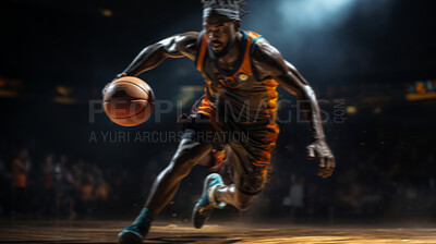 Basketball player, sports and training with fitness man holding ball ready to shoot or throw while playing at an indoors court. Athlete doing exercise or professional match for health and wellness.