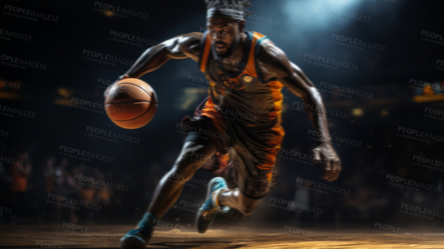 Buy stock photo Basketball player, sports and training with fitness man holding ball ready to shoot or throw while playing at an indoors court. Athlete doing exercise or professional match for health and wellness.