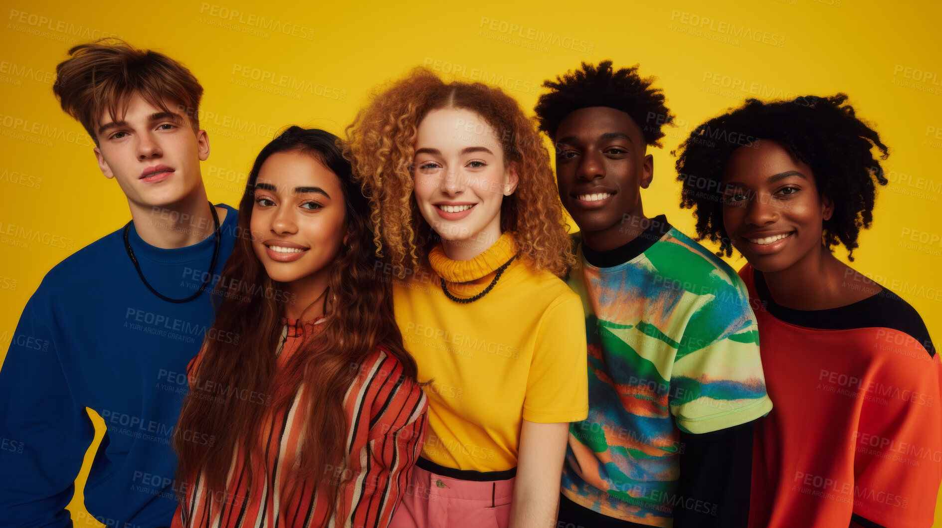 Buy stock photo Diverse, group and youth portrait of young students or a friends for inclusivity and diversity. Confident, people or best friends taking a selfie together, having fun for protest or human rights