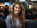 Portrait, woman and agent in office, business and call centre. Smiling, face and female. Person, girl or leader. Working, employee and creative in corporate workplace.