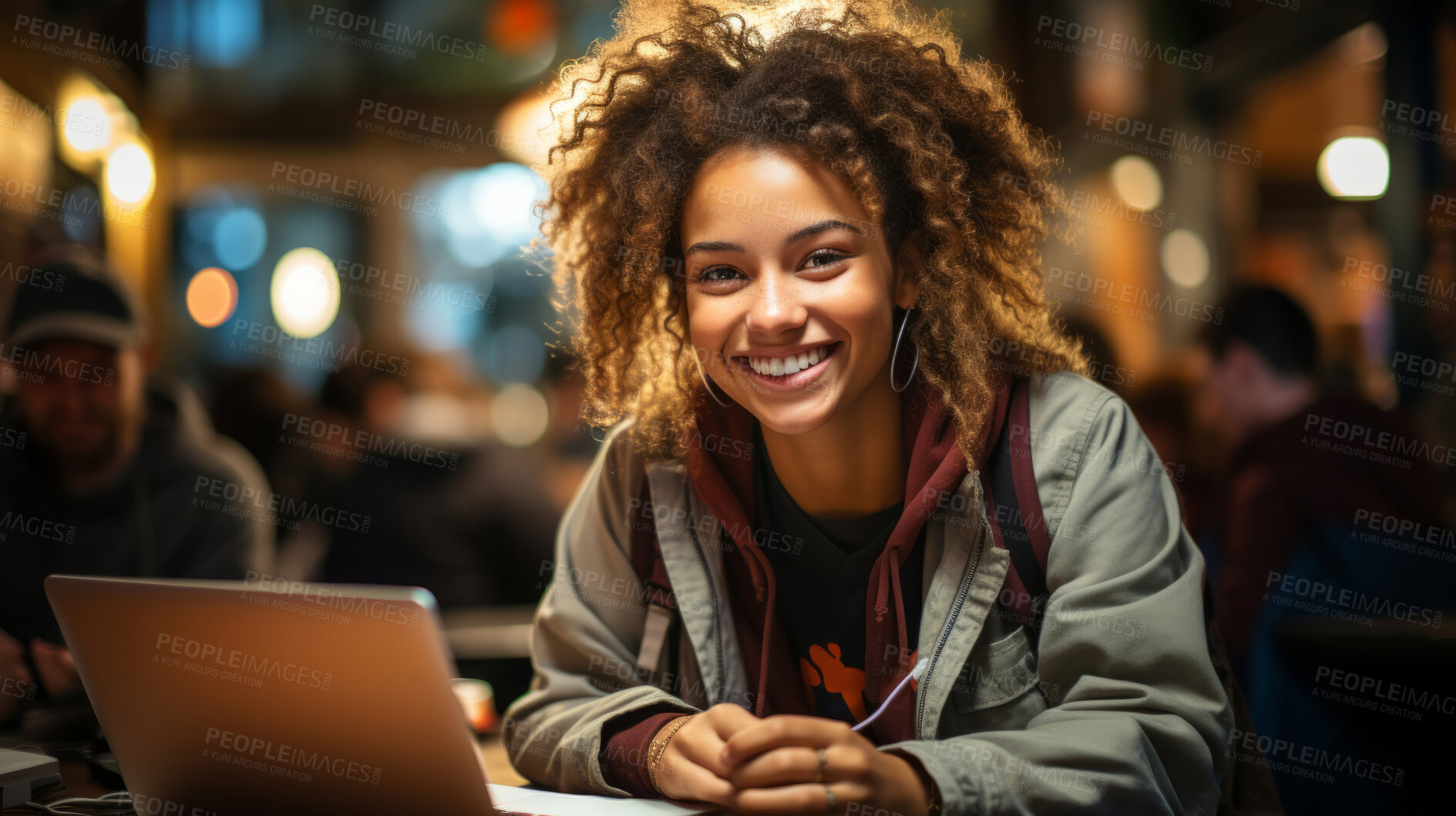 Buy stock photo Portrait, woman and student with laptop, cafe and typing with a smile, connection and online reading. Face, female person or girl in restaurant, pc or technology with education, email and university.