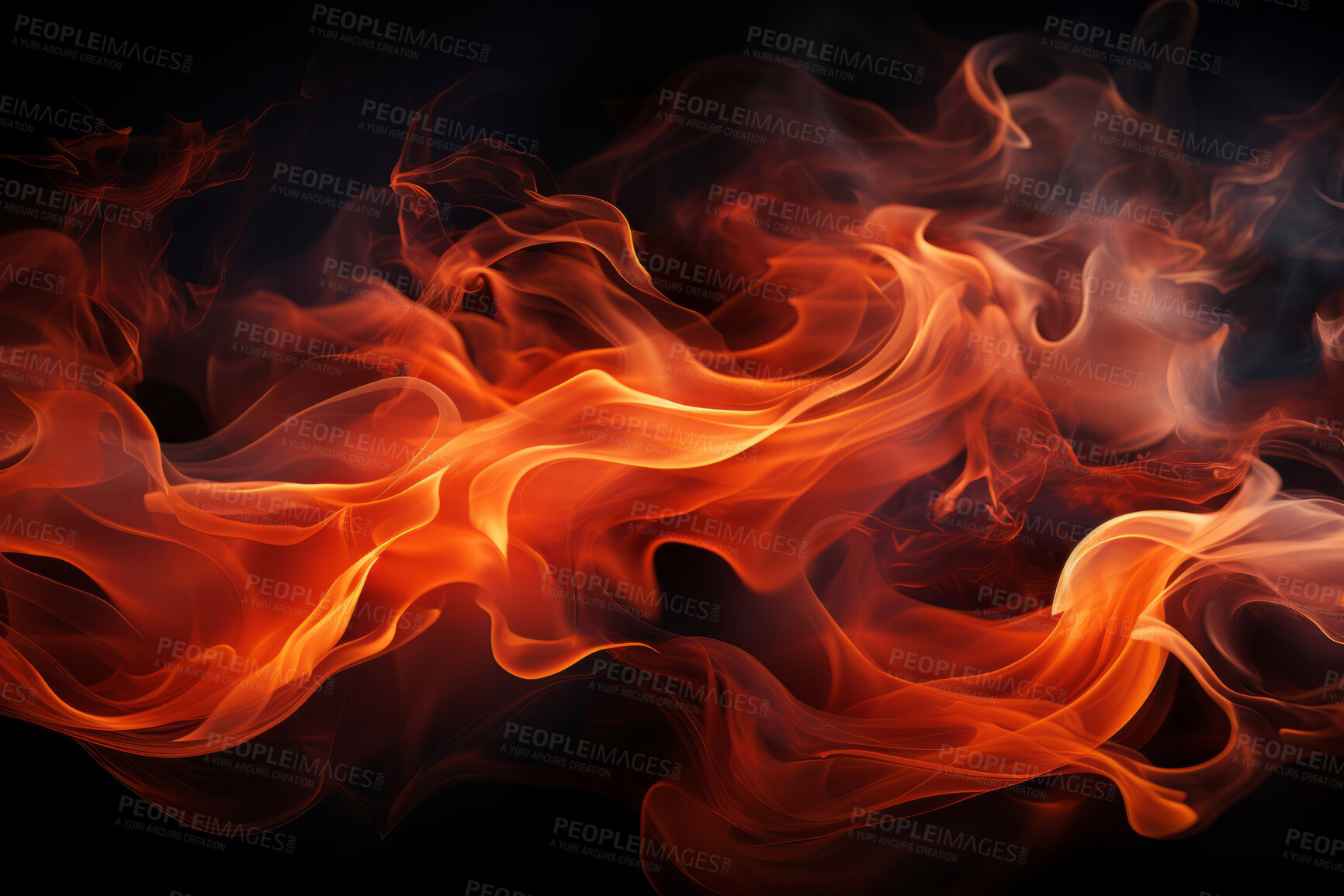 Buy stock photo Flame, fire and blaze in a studio with dark background by mockup space for orange explosion in abstract. Burning, heat and pattern movement for fireplace, barbecue and hot danger by black backdrop