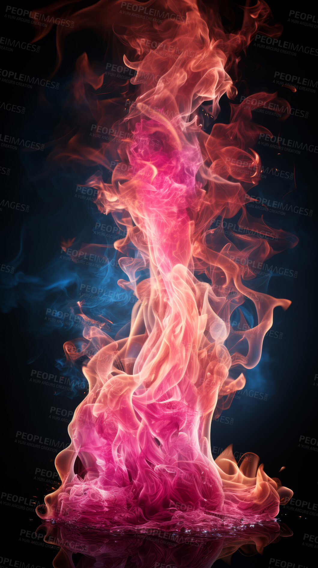 Buy stock photo Flame, fire and blaze in a studio with dark background by mockup space for orange explosion in abstract. Burning, heat and pattern movement for fireplace, barbecue and hot danger by black backdrop