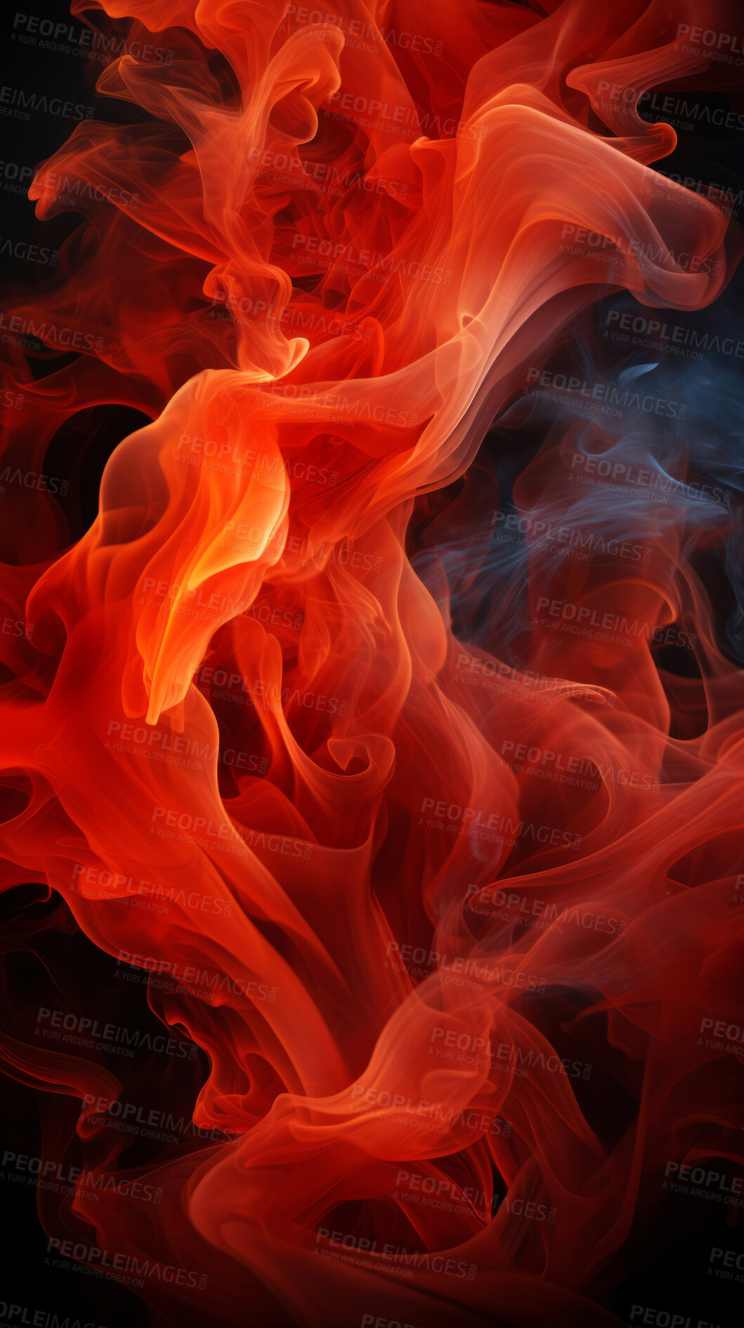 Buy stock photo Colourful smoke, incense or gas in a studio with dark background by mockup space for magic effect with abstract. Fog, steam or vapor mist moving in air for cloud smog pattern by black backdrop with banner.