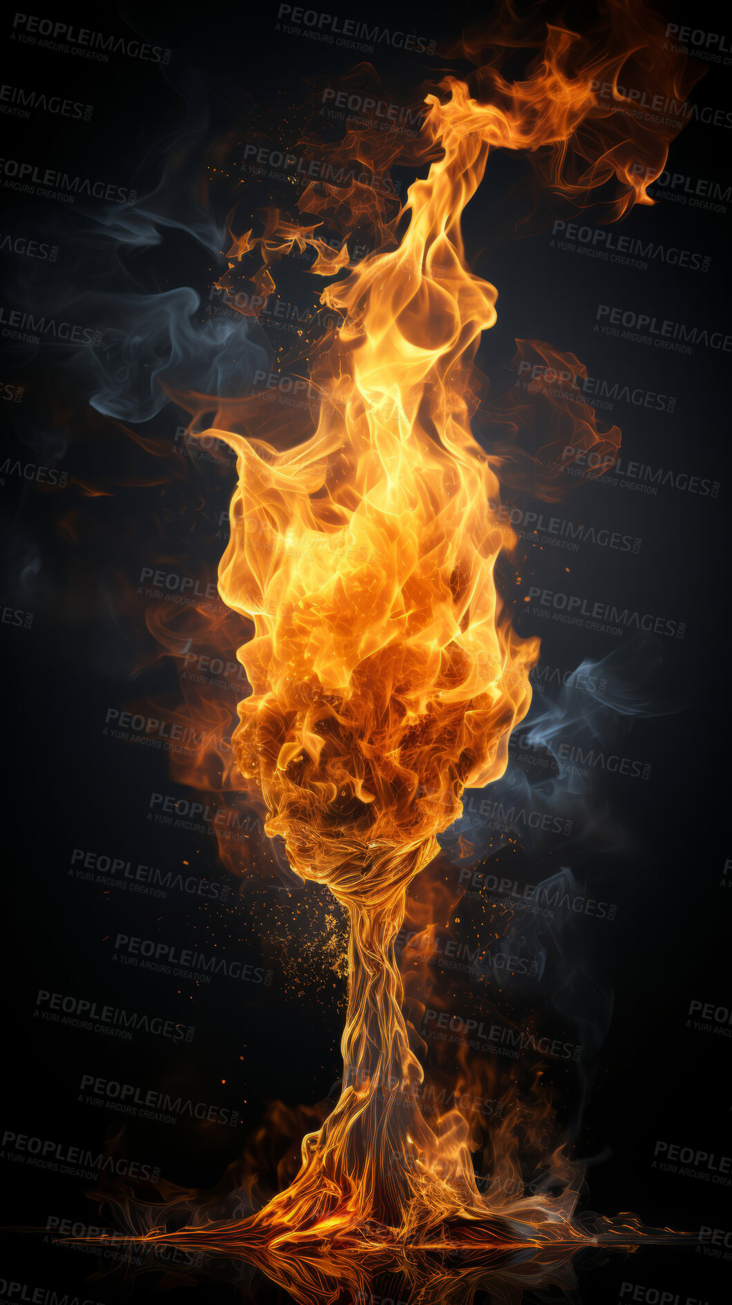 Buy stock photo Flame, fire and blaze in a studio with dark background by mockup space for orange explosion in abstract. Burning, heat and pattern movement for fireplace, barbecue and hot danger by black backdrop.