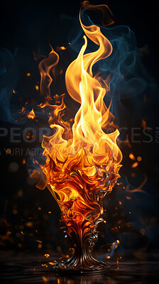 Flame, fire and blaze in a studio with dark background by mockup space for orange explosion in abstract. Burning, heat and pattern movement for fireplace, barbecue and hot danger by black backdrop.