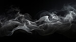 Abstract smoke, black background and mockup space with gloomy fog, creative art and magic effect. Vapor, dry ice or mystical swirl with special effects in studio, gas or smog with white puff by steam.