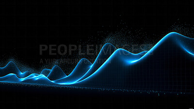 Wave grid abstract graphics. Blue digital mesh, or sound wave, on a black background