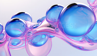 Iridescent, bubble and wave flow render on a white background for design, abstract wallpaper or backdrop. Colourful, vibrant and holographic closeup of curves for science, 3d art and creativity