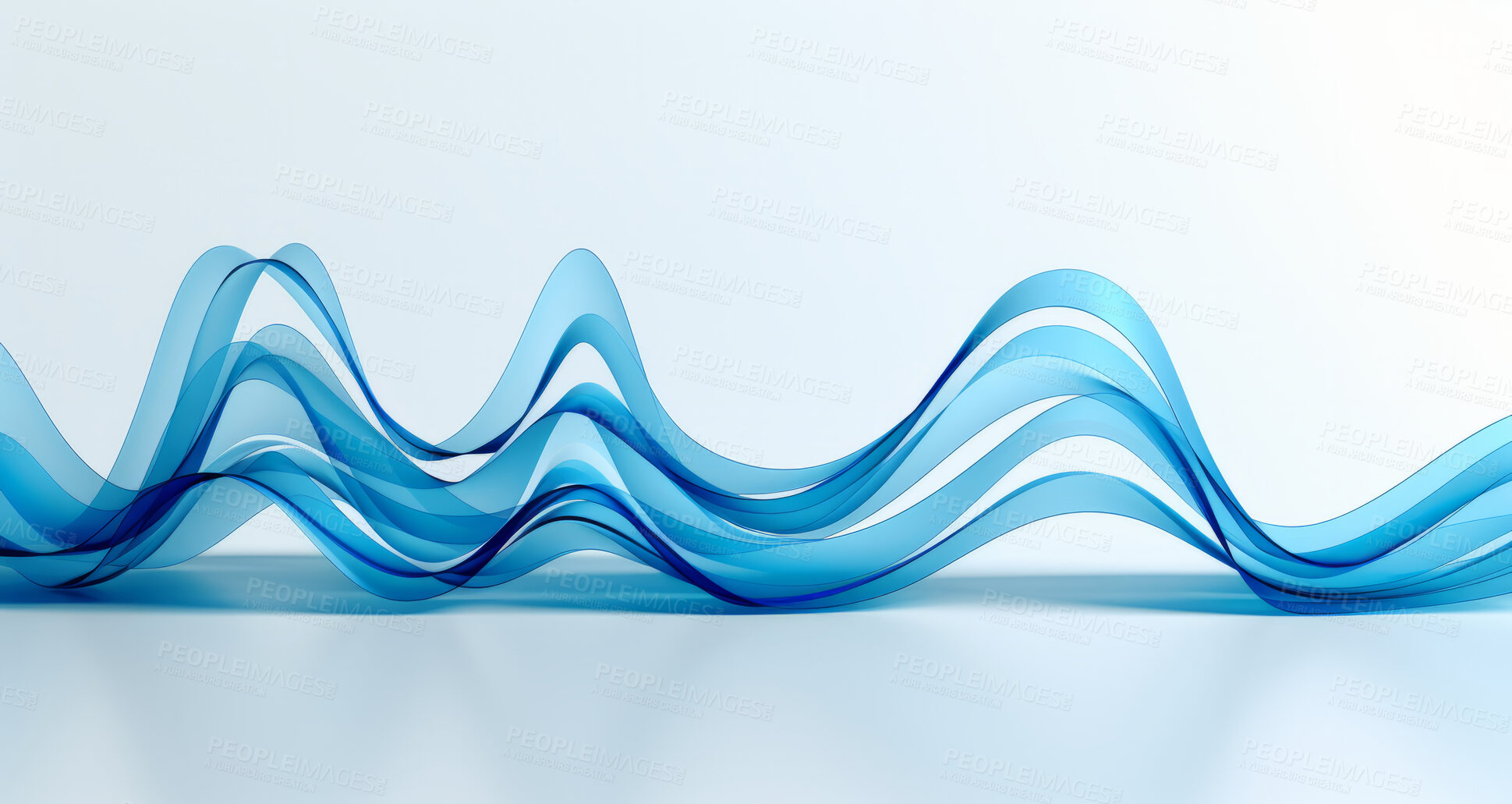 Buy stock photo Energy, fabric and wave flow render on a white background for design, wallpaper or backdrop. Blue, vibrant material and fluid movement closeup of curves graphic for science, 3d art and creative business