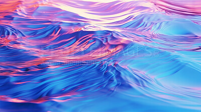 Iridescent, water and wave flow render background for sustainability, ecology and eco friendly support. Colourful, liquid and vibrant holographic fluid in closeup for ocean graphic, nature and sea