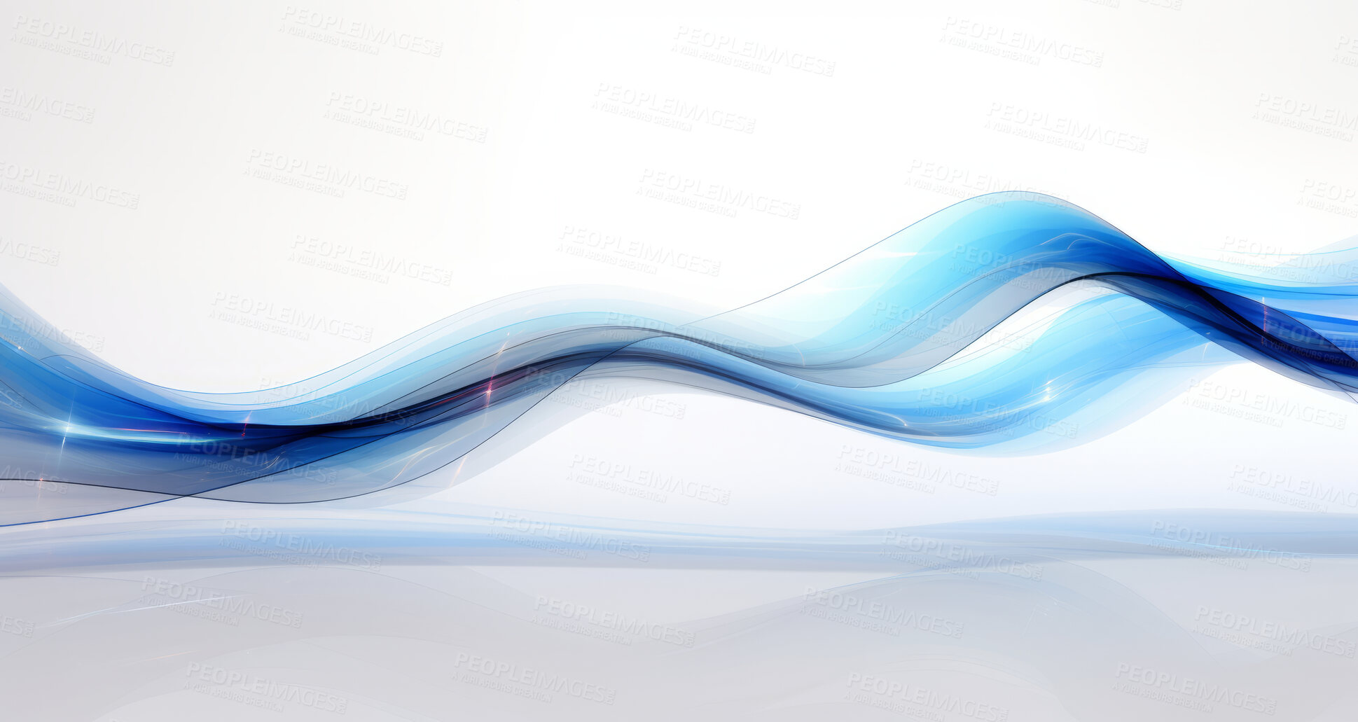 Buy stock photo Energy, fabric and wave flow render on a white background for design, wallpaper or backdrop. Blue, vibrant material and fluid movement closeup of curves graphic for science, 3d art and creative business