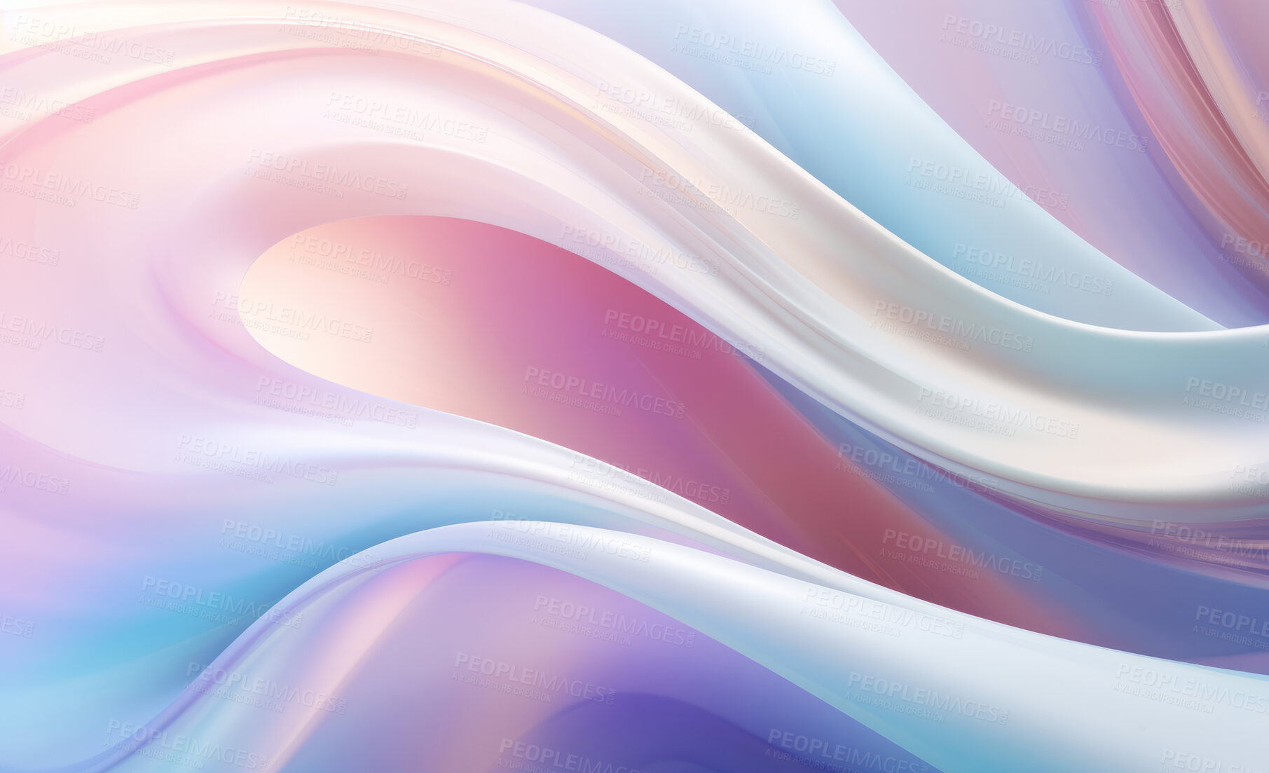 Buy stock photo Iridescent, fabric and wave flow render on a white background for design, wallpaper or backdrop. Colourful, vibrant material and holographic fluid closeup of curves graphic for science, 3d art and creativity